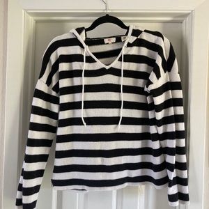 Levi’s Women's Striped Crochet Sweater Hoodie - Black & White - Size M